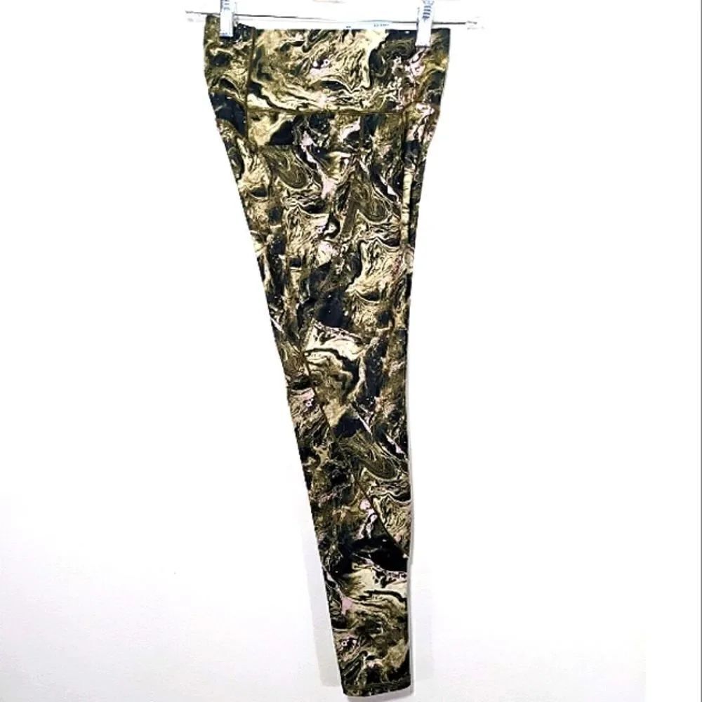FLX High Rise Compression Leggings Acsent Green Marbled 6 Pockets Sz XS NWT